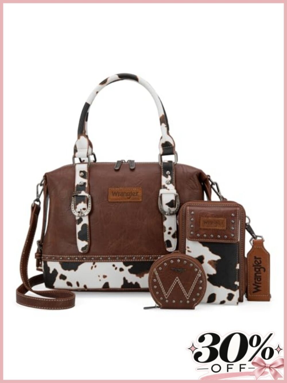 3 Piece Wrangler Western Doctor Bag Set Faux Leather Satchel Purse Crossbody